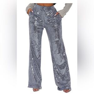 Fashion Nova Charcoal Sequin Trousers. Size Small. NWT
